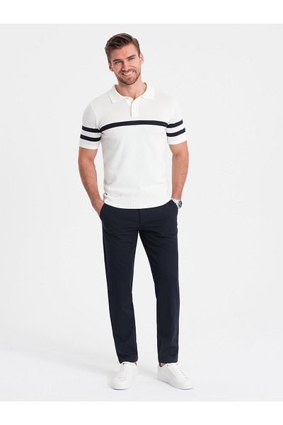 OMBRE Pánské chytré chino kalhoty SLIM FIT - tmavě modrá V3 OM-PACP-0191 M