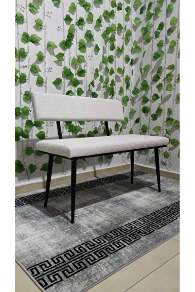 ÖZCAN METAL Puffy Kumaş Siyah Metal Ayaklı Sırtlı Mutfak Salon Antre Yatak Odası Puf Bank Oturak Bench
