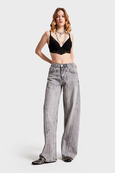 its basic Women's Straight Fit Denim with Grey Stripe Detail - 4S5-92