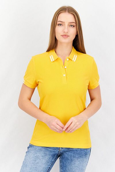 Aigle Women Spread Collar Short Sleeve Embroidered Polo Shirt, Yellow