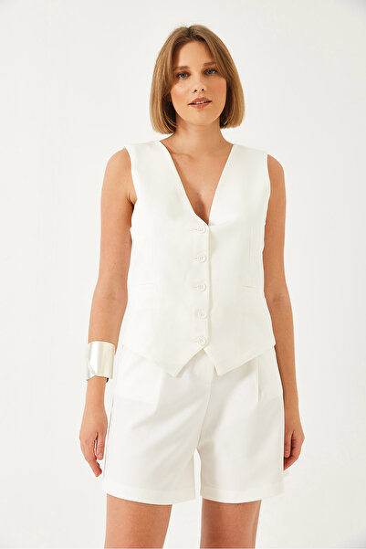 Bianco Lucci Damen-Shorts-Set mit V-Ausschnitt und Weste 60316 60271017