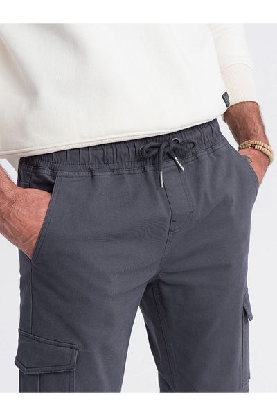 OMBRE Pánské kalhoty JOGGERS s cargo kapsami na zip - grafitové V3 OM-PAJO-0123 XL