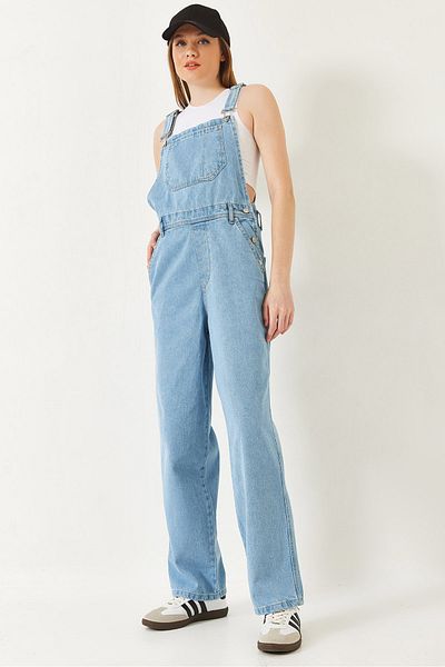 Bianco Lucci Women's Strap Bag Pocket Long Denim Salopet