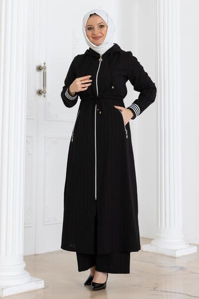 Modamihram Черен костюм с качулка и закопчаване на кръста - 19236