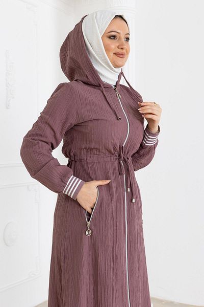 Modamihram Dusty Rose Hoodie and Lace up Waist Suit - 19236