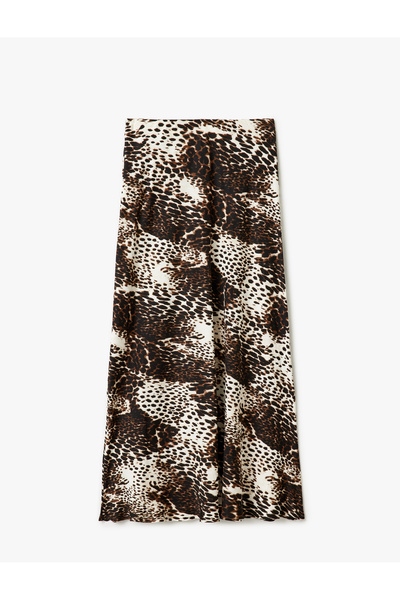 Koton Standart Bel Leopar Desenli Uzun Kloş Saten Etek