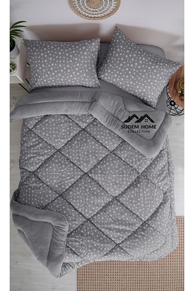 Sudem Home Collection Wellsoft Comforter - Double and Double Sided Fleece Pufidik Comforter Set, Gray Star