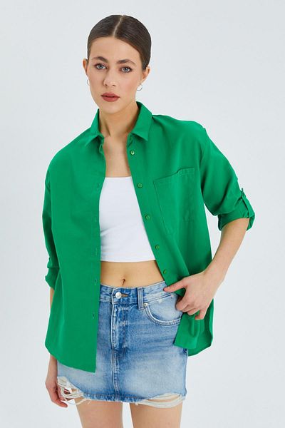 Mixray 9942 Cămașă de bază pentru femei cu mânecă lungă, verde Oxford