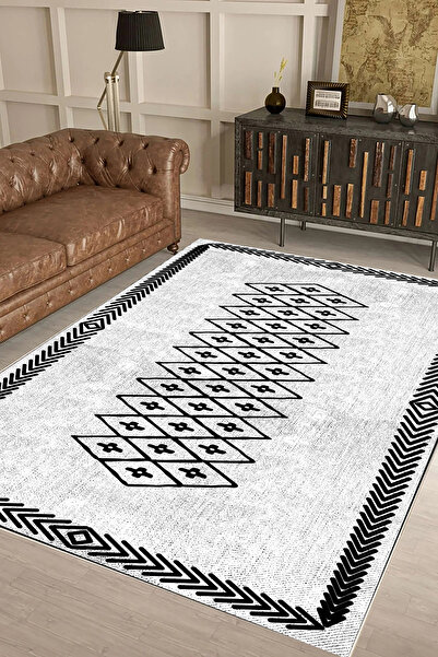 UZZA Salon Halısı Geometrik İskandinav Eskitmeli Dijital Baskı Yıkanabilir Ka...