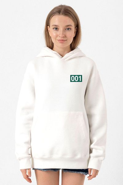 Tshirthane Squid Game Player 001 White Women's 3Ip Hooded Sweatshirt