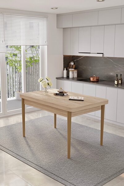 Renlife Aras Serisi Mutfak Masası Ergonomik Masa 4 Kişilik Ahşap Ayaklı (Açık...