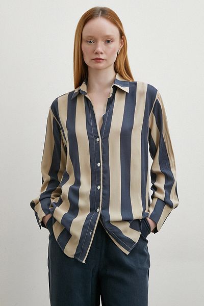 Never more Brown Striped Viscose Shirt