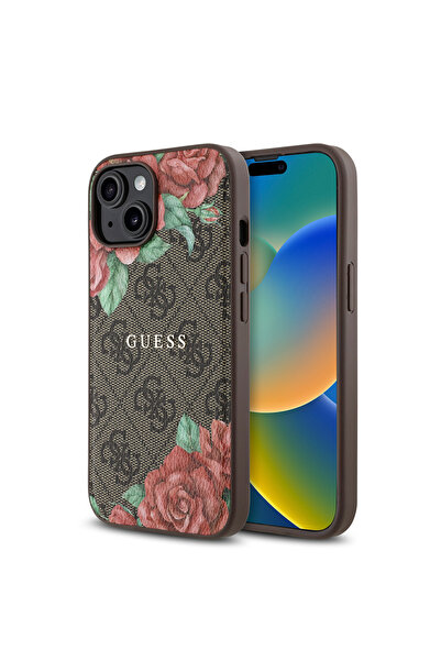 Guess iPhone 15 Uyumlu Kılıf Guess Lisanslı Magsafe Şarj Özellikli Gül Baskıl...