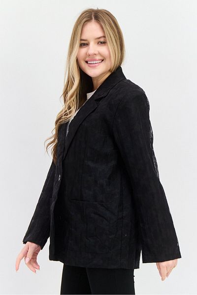 Selected Femme Women Embroidered Long Sleeves Blazer, Black