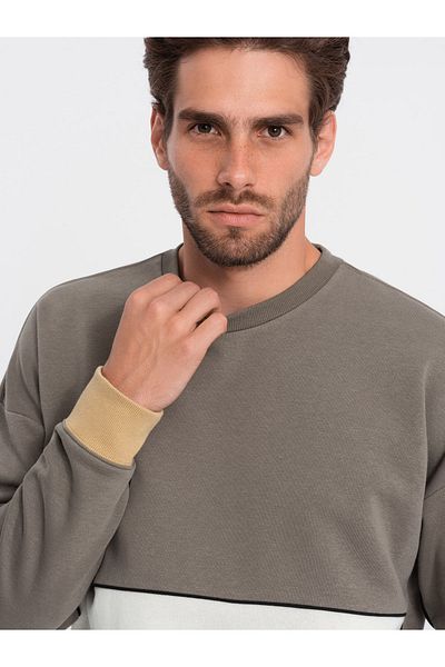 OMBRE Ανδρικό φούτερ OVERSIZE με χρωματικό συνδυασμό - χακί V7 OM-SSNZ-0130 XL