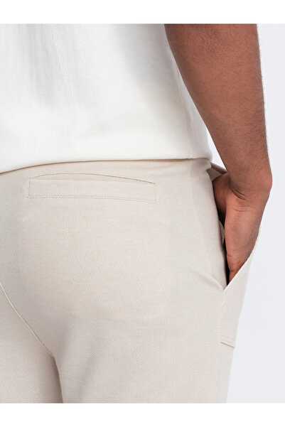 OMBRE Ανδρικό δομημένο πλεκτό φούτερ - ανοιχτό μπεζ V1 OM-PASK-0211 S