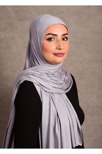 Şalcenneti.com Γυναικείο σάλι Hijab Combed Cotton - Long Seasonal, Special Stitched, Απλό Γκρι Χρώμα