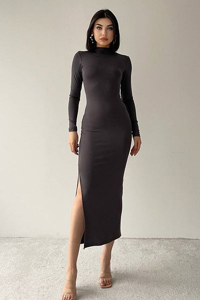 barış sülün lovebox Midi Smoked Dress with Stretchy Sandy Fabric - Low Back Cutout and Slit 327
