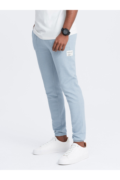 OMBRE Ανδρικό δομημένο πλεκτό φούτερ - γαλάζιο V4 OM-PASK-0211 L