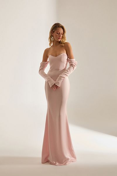 BETTY & SAM Rineta Satin Fish Skirt Strapless Evening Dress Powder Dress