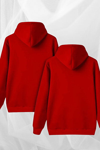 Wish BF Kalp Baskılı Çift Sevgili Kombini Siyah Kapüşonlu Sweatshirt 2'li Set