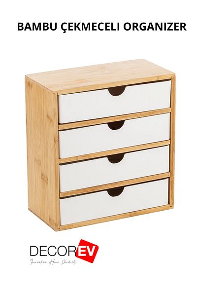 decorev Bamboo Makeup and Jewelry Organizer with 4 Drawers