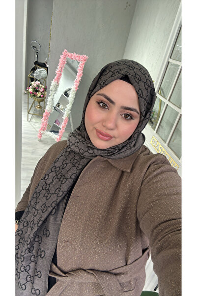 NurScarf G Desen Yün İpek Şal Füme Renk