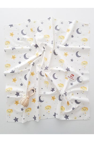 ilkimbebe Star Cloud 85X90 Single Layer Flannel Newborn Baby Blanket, 100% Cotton