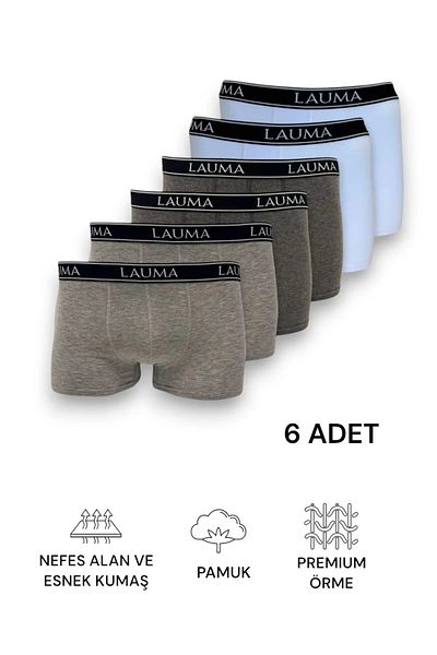 LAUMA Cotton Flexible Lycra Grey Anthracite White Men's Boxers 6 Pack
