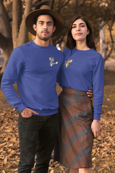 Wish BF Sevgili Çift Kombini Tom ve Jerry Baskılı Sweatshirt 2'li Set
