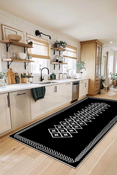 df home Mutfak Halısı Geometrik İskandinav Eskitmeli Dijital Baskı Yıkanabili...