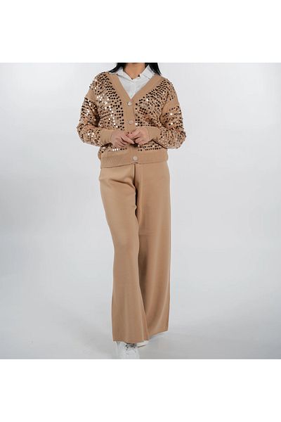 ZARİFSTORE ZARIF Wool jacket with shiny details and wide leg pants