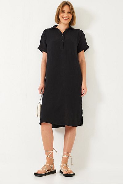 Bianco Lucci Women's Polo Neck Summer Loose Muslin Dress 70222 60271009