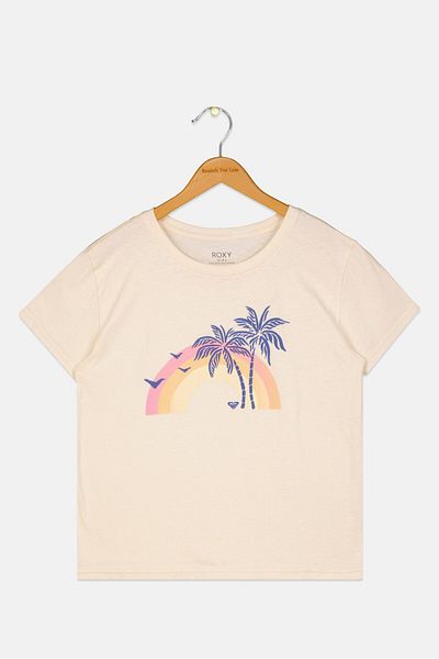 Roxy Kids Girl Graphic Printed Short Sleeve Top, Light Peach Combo