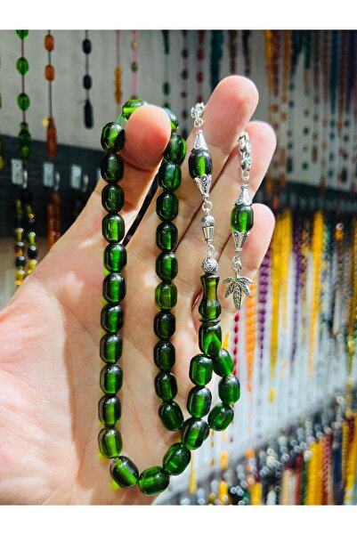 TTS TÜRK TESBİH SANATI Rozariu de culoare chihlimbar cu logo-ul frunzei