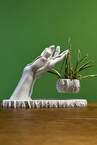 Past Dekoratif El Şeklinde Saksılık Mermer Desenli