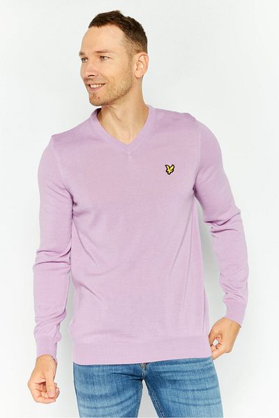 Lyle & Scott Men V-Neck Embroidered Logo Sweater, Lilac