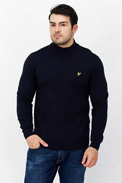 Lyle & Scott Men Mock Neck Long Sleeves Brand Logo Sweater, Navy