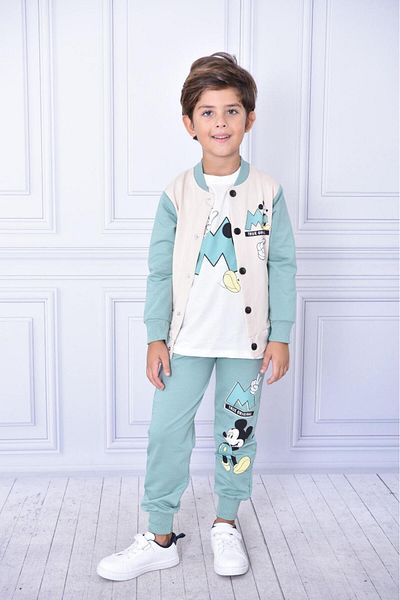 LİLLYPİCCA Boy's Character Print College Cardigan - Long Sweatshirt - 3-Piece Combination Set with Pocket Sweatpants