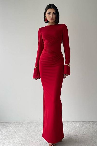 barış sülün lovebox Țesătură flexibilă Sandy - Rochie roșie maxi cu detaliu de cordon 330