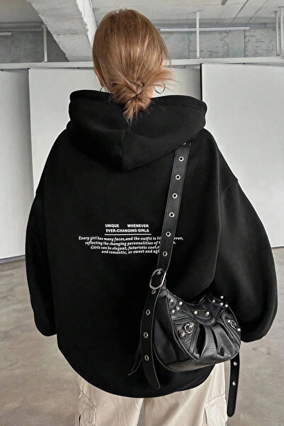 FECCY Pamuklu Unisex Unique Sırt Baskılı Oversize Kapüşonlu Sweatshirt