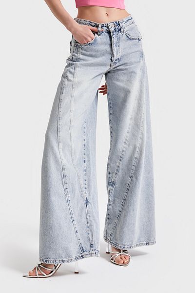 its basic 4S565 Model Palazzo Fit Pantaloni de damă de culoare denim - 100% bumbac