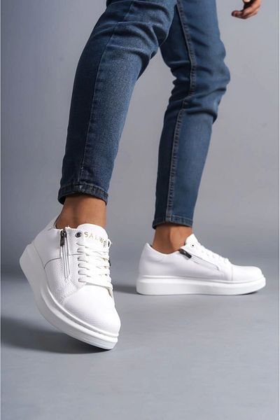 TB Terzi Bey Tb155 Warrior Lace-Up and Zippered Skin Men's Casual Sneaker Shoes Cbt - White