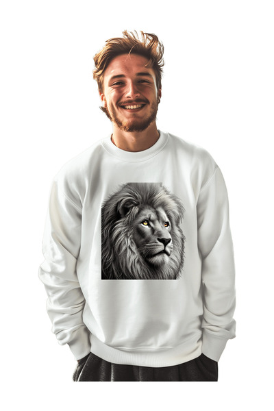 pxm - Dtf Printed 3 Thread Raster Oversize Sweatshirt - Yellow Red Lion Themed