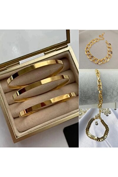 Meyras Touch 3 Lü Gold Çelik Kalın Ajda (3 adet zincir bileklik hediyedir.)