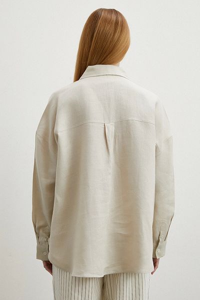 Never more Stone-Colored Linen Shirt - Robe and Pocket
