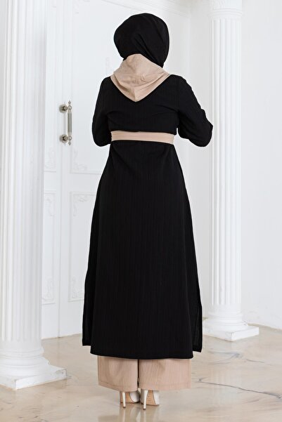 Modamihram Black Hoodie and Button Suit 19238