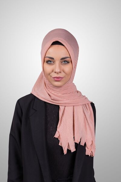 Şalcenneti.com Pratik Pliseli Şal Hazır Geçmeli Organik Pudra Rengi Süngerli ...