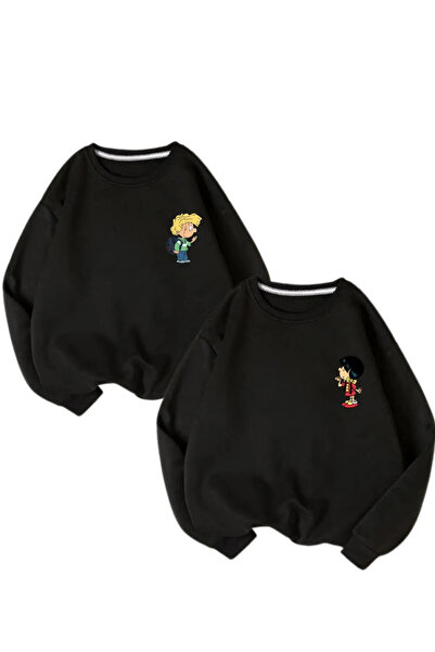 Wish BF Sevgili Çift Kombini Cedric Ve Chan Sembol Tasarım 2'li Ürün Siyah Bisiklet Yaka Sweatshirt