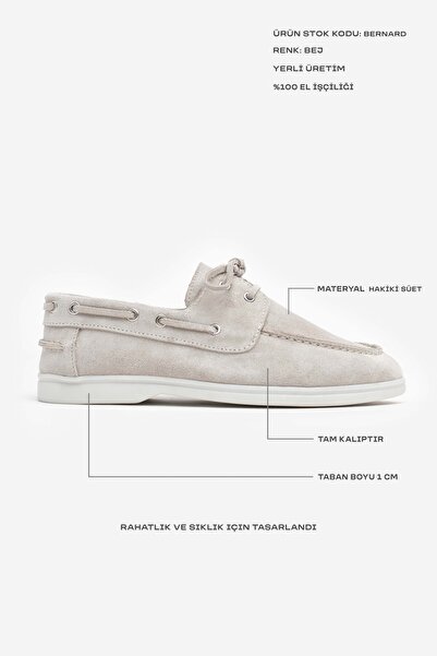 NİŞANTAŞI SHOES Bernard Beige Damen-Ballerinas aus echtem Wildleder mit flacher Sohle und Schnürung